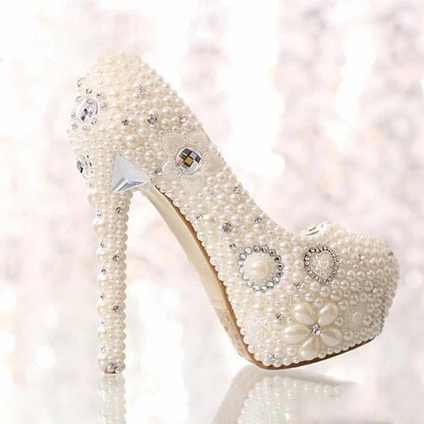 

dress shoes 2021 pearl rhinestone waterproof platform white bride crystal super high heel wedding single gift1, Black