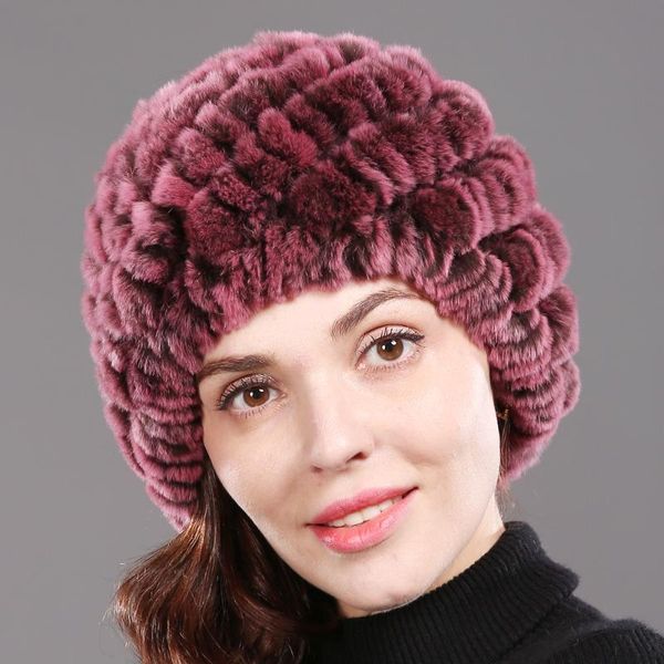 2020 heißer Verkauf Echte Echte Rex Pelz Kappe Russland Winter Natürliche Echte Rex Pelz Hut Frauen Warme Ohren Mützen