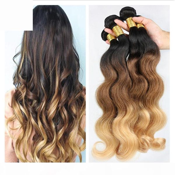 

honey blonde #1b 4 27 ombre human hair bundles peruvian human hair weave three tone 1b 4 27 ombre hair extensions, Black