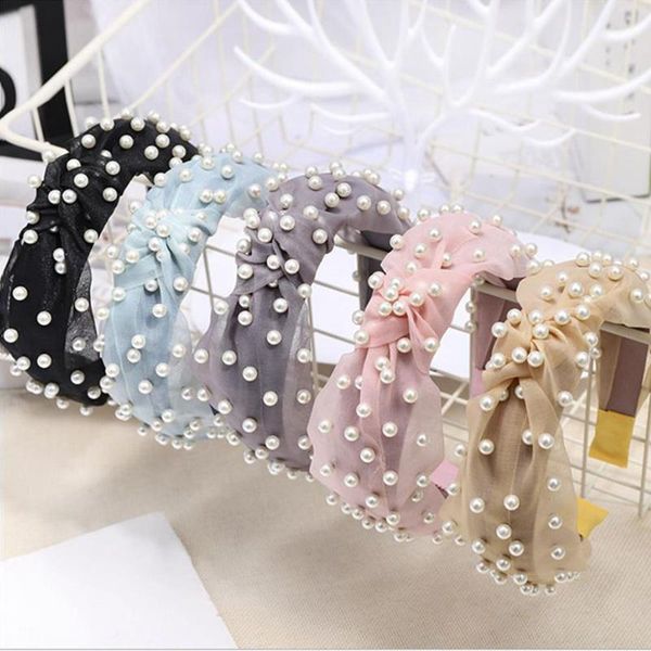 

bohemian vintage summer gauze lace pearl beads headband headwear princess sweet knotted hairband hair accessories
