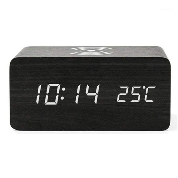 

other clocks & accessories wooden clock led modern multifunction voice control dual power alarm rectangle desk home usb qi wireless charger