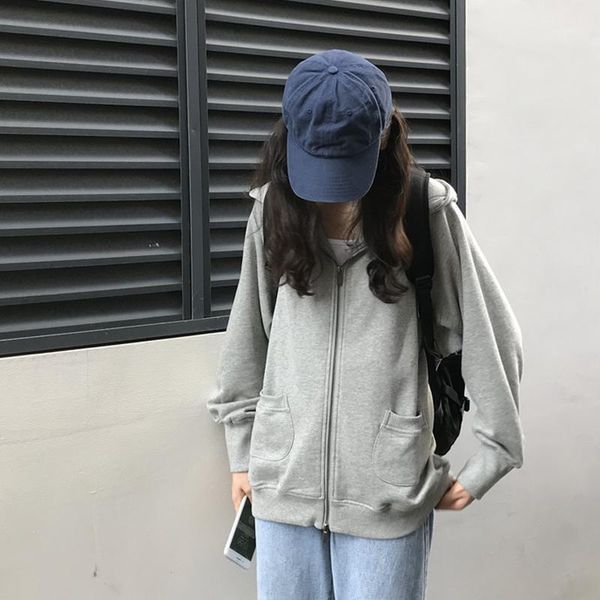 

2020 new style zip hooded long-sleeved coat women's spring and autumn retro loose all-match jumper crop women jacket1, Black;brown