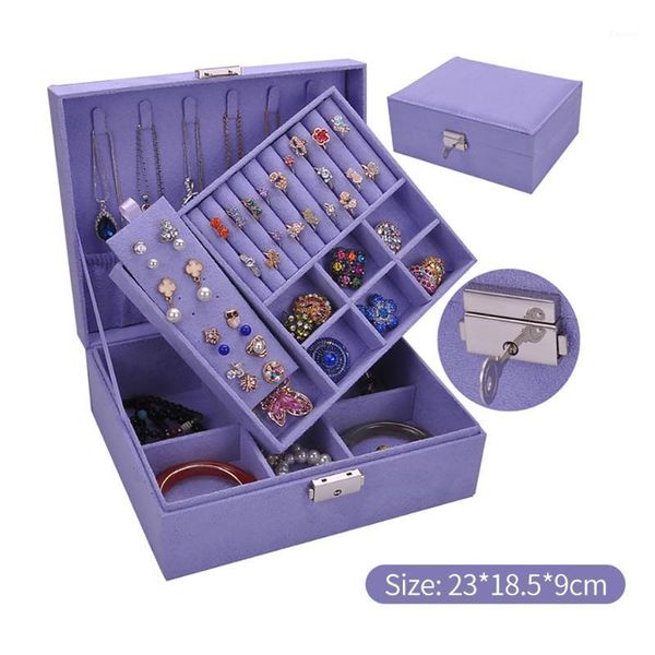 

double-layer velvet jewelry organizer storage box big space earring rings necklace bracelet watch display case gift with lock1