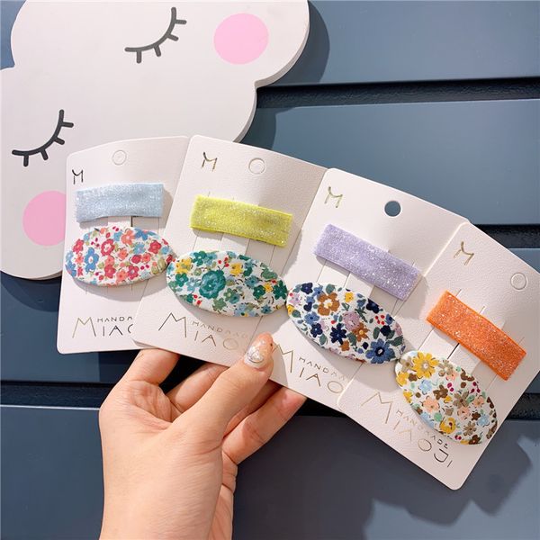 

korean 2022 new children vintage simple cute printing fabric bb clip sweet girl princess fashion hairpins hair accessories, Slivery;white