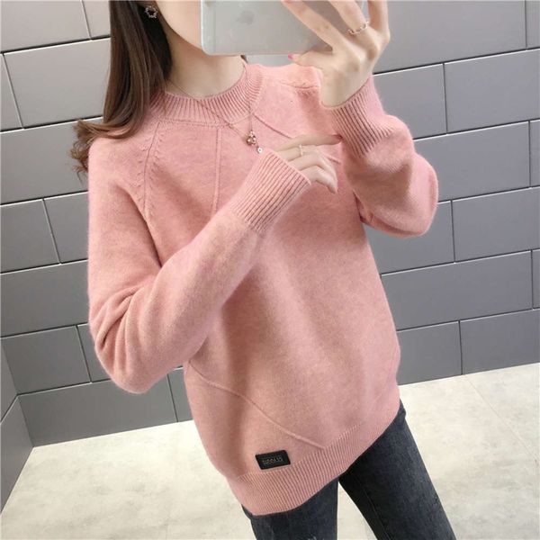 

spring 2021 new round neck sweater loose fit korean version knitted bottomcoat women's sweet foreign style top, White;black