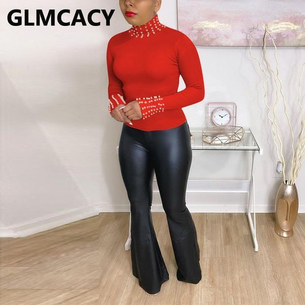 

women long sleeve turtleneck shirts casual solid pearl embellished shirt 1, White