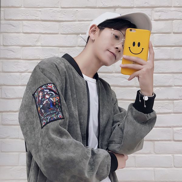 

men's jackets 2021 spring new fall jacket printed patched baseball collar s-5xl young 5y6r, Black;brown