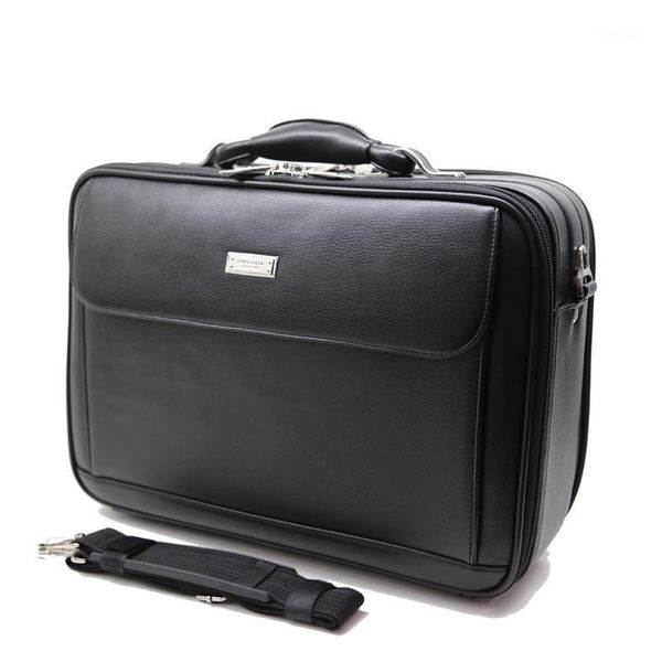 

mens leather lapbriefcase flap pocket zipper case with shoulder strap black1