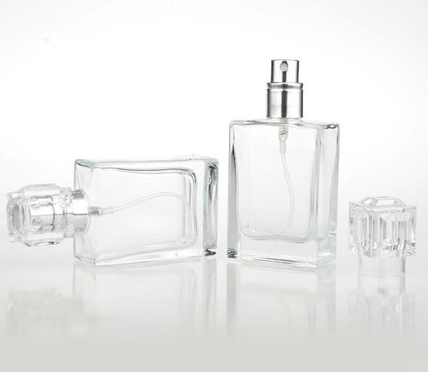 

large stocks empty clear 30ml glass perfume bottle square fragrance spray bottle with silver atomizer for sale oem odm