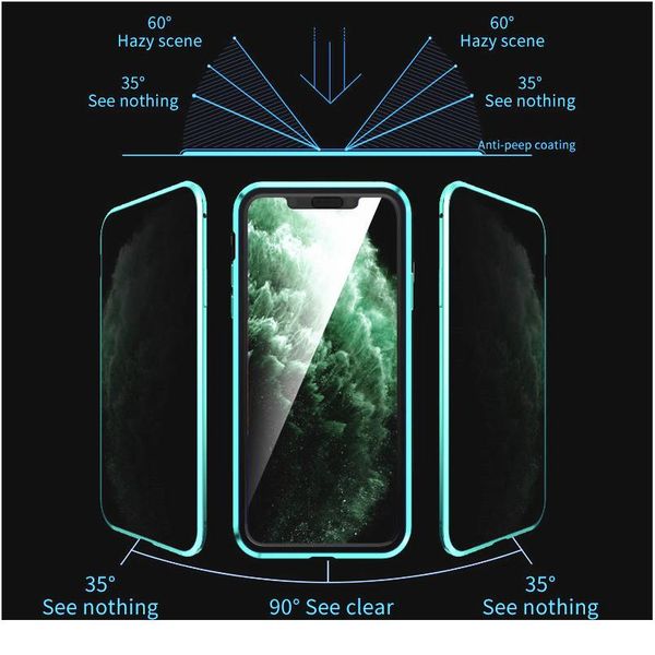 

magnetic privacy glass metal case for iphone 11 pro max xr xs anti-spy 360 protection magnet case for ipho wmtesq