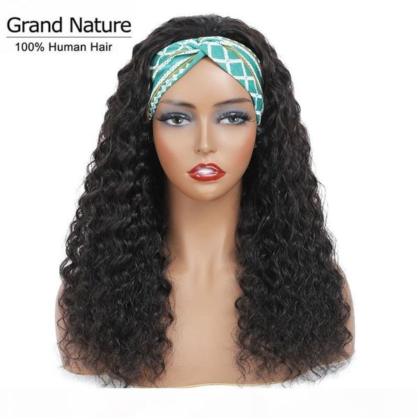 

malaysian deep wave headband wig human hair with random bands no gel glueless remy 10-24inch 200% curly human hair wig, Black;brown