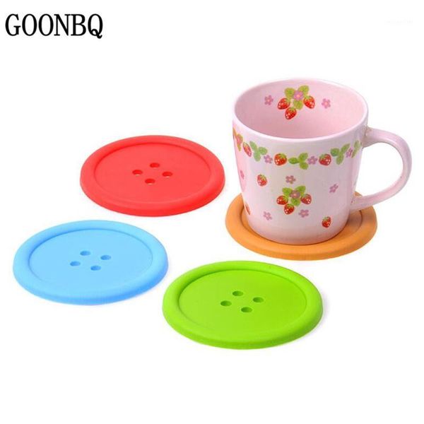 Tappetini all'ingrosso- goonbq 5 pz / set 8,8 cm pulsanti forma tavolino tappetino tappetino in silicone round sottobicchieri carino tazza tazza di caramelle colore morbido placemat1