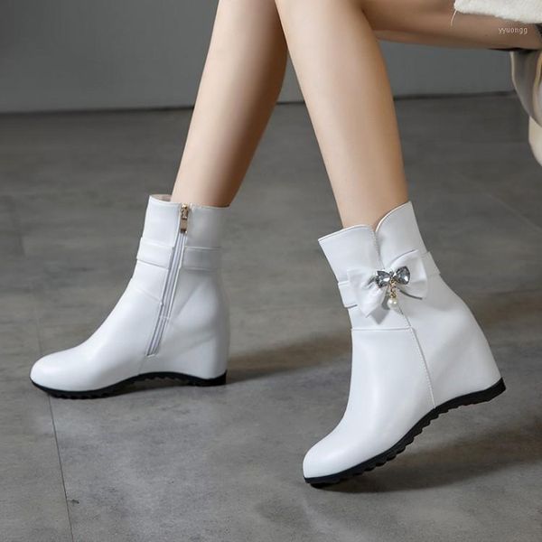 

boots big size women shoes ankle for ladies woman winter inside raised bow sweet side zipper1, Black