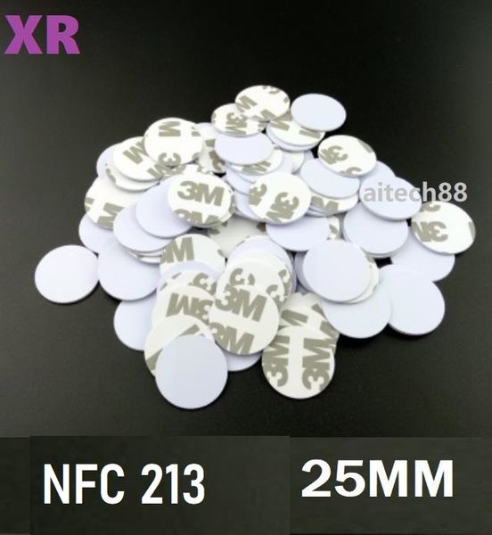 Controllo di accesso Schede RFID NFC Carta di moneta NFC 25mm con colla 3m NFC 213 Adesivi Adesivi RFID Chips 144Bytes Forum Tipo 2 Tag per tutto il telefono abilitato NFC