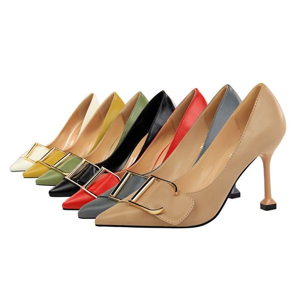 

2020 fashion women new pointe toe bombs big buckle high leap shoes from the woman wedding party yellow leaps zapato hyme, Black