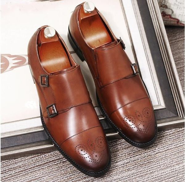 

new brogue carved shoes cow leather mans handmade oxfords goodyear leather shoe, Black
