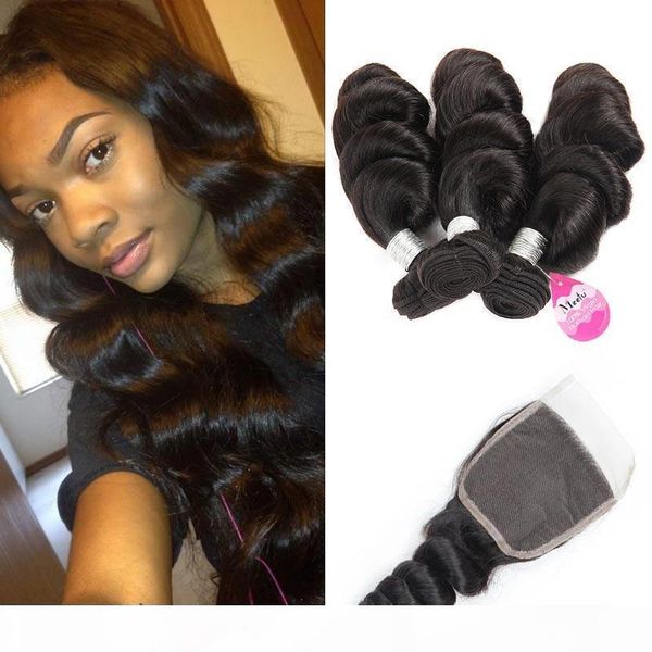 

brazilian loose wave bundles with closure unprocessed brazilian virgin loose deep wave bundles with closure middle 3 part human hair we, Black