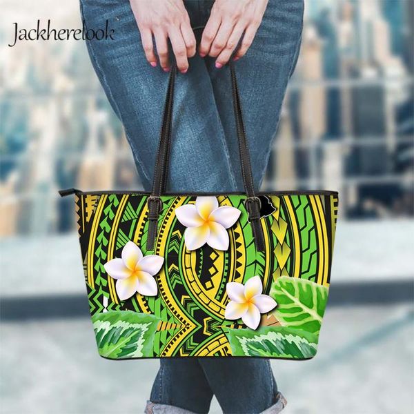 

jackherelook tropical plumeria flowers pattern women trendy large capacity shoulder bag femme polynesian style daily tote bags