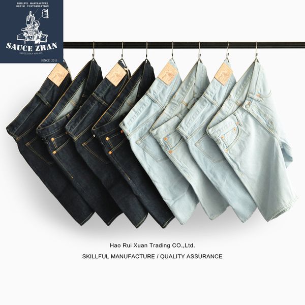 

saucezhan original men's selvedge raw denim jeans summer casual shorts men 1027, White;black