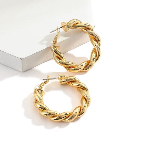 

aensoa 2021 new fashion gold color hoop earrings for women vintage twist c shape circle hoop earrings brincos statement jewelry, Golden;silver