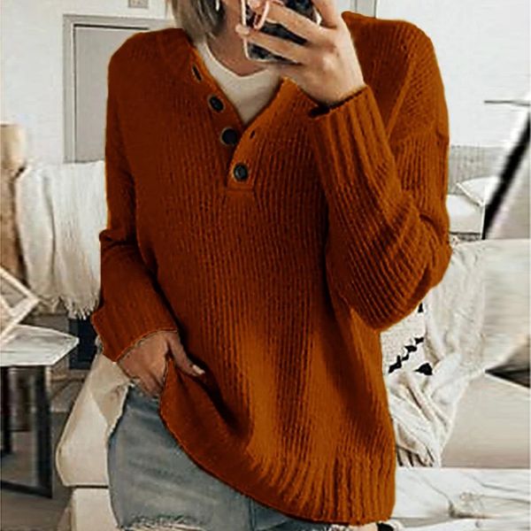 

simple wild v-neck sweaters solid color knitted button women's sweaters loose long sleeve sweater pullover kobieta swetry h1211, White;black