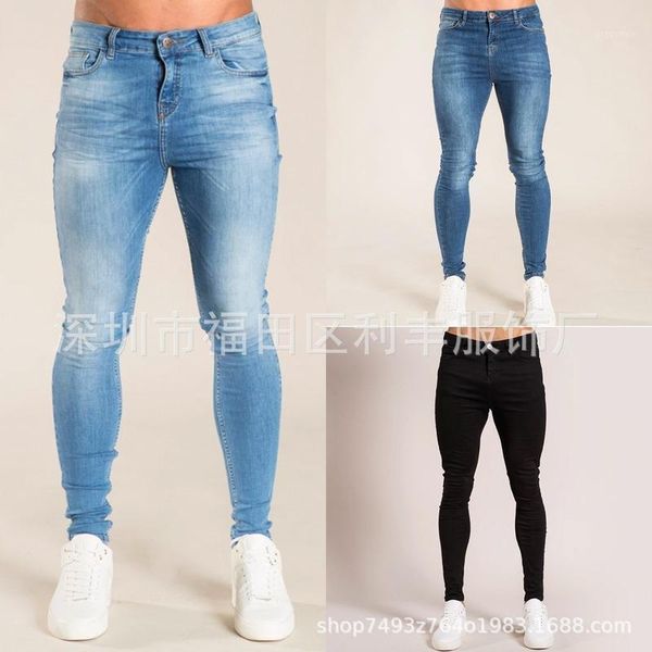 

men jeans slim fit mid waist casual full length pencil pants plus size demin pant stretchable-fabric trousers 2020 autumn1, Blue