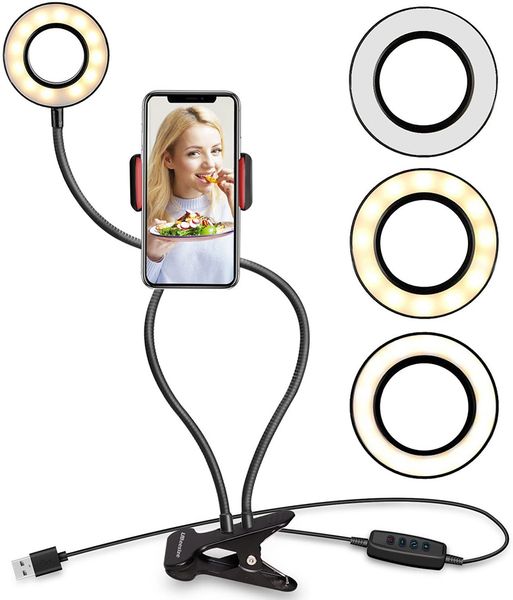 

selens ring light 2in1 with cell stand and flexible arms for live stream phone clip holder adjustable desk lamp