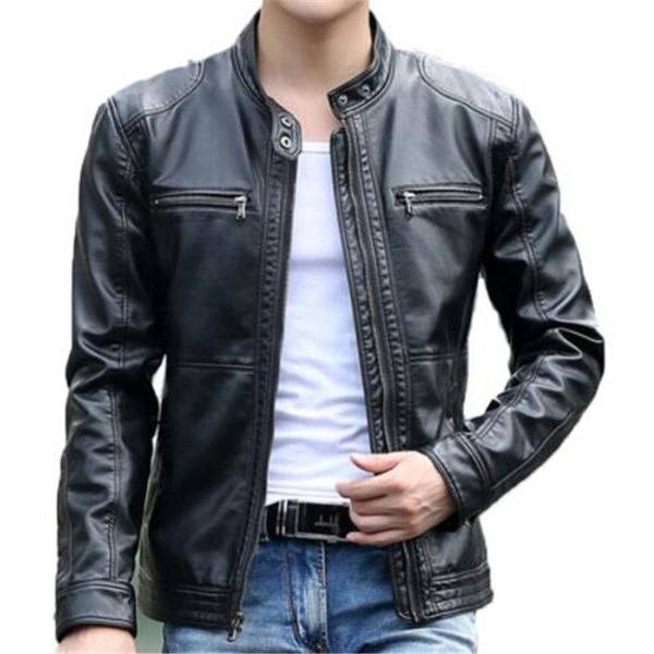 

men's jacket design stand collar men casual motorcycle leather coat mens sheep jackets windbreaker coats, Black;brown