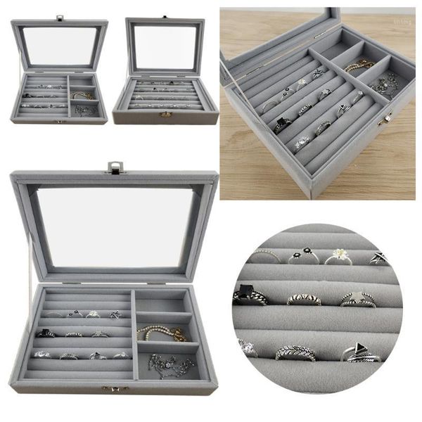 

velvet ring box tray jewellery organiser storage rings display case holder1, Black