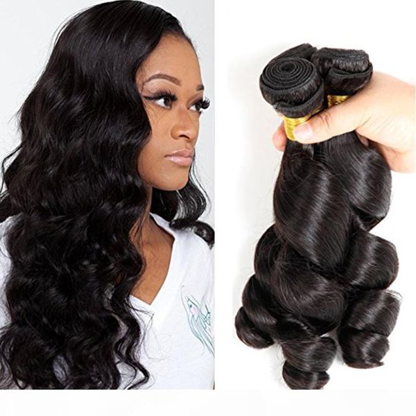

3pcs lot brazilian unprocessed loose wave virgin human hair extension aa+ loose curly hair weave weft dyeable mink wavy hair bundles, Black;brown