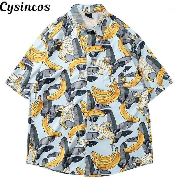 

men's casual shirts cysincos men summer holiday hawaiian floral striped short sleeve slim male fashion beach party shirt 1, White;black