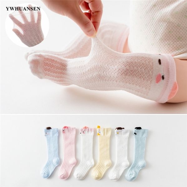 

2 pairs baby summer thin mesh long socks newborn girls cotton knee high socks mosquito proof socks for infants cute animals y201009, Pink;yellow