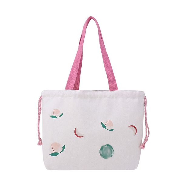 

3pcs stuff sacks women canvas peach prints personal large capacity drawstring bag