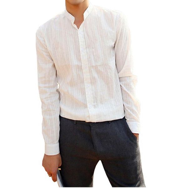 

spring and autumn white men shirt long-sleeved single-breasted stand-up collar shirt men black fashion slim men's shirts s-xxxl, White;black