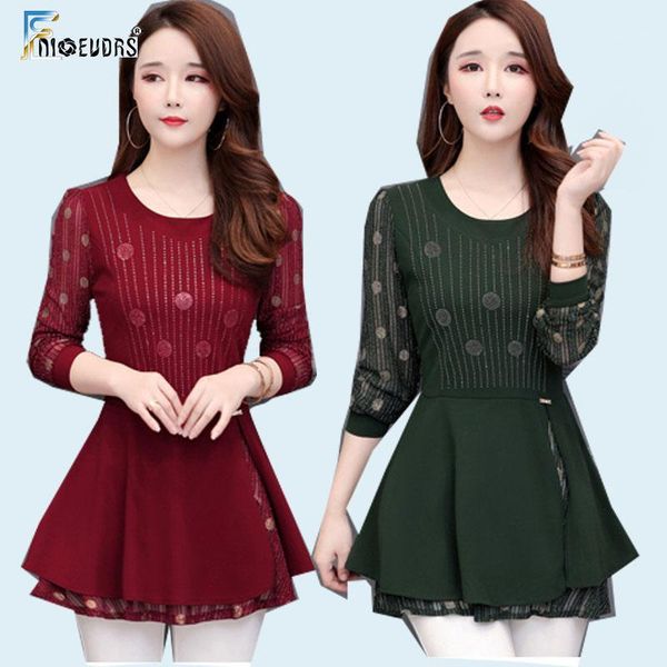 

2019 basic shirts blouses women long sleeve elegant office lady tunic lace sheer mesh belly design peplum blouse1, White