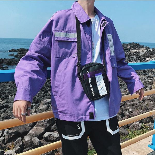 

men purple japanese jacket male casual slim punk hip hop baseball hip hop cool jackets male punk streetwear young clothing, Black;brown