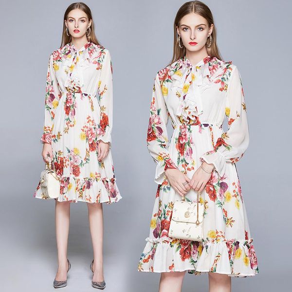 

women spring elegant floral dress festa long vintage party robe femme ruffle designer chiffon vestidos, Black;gray