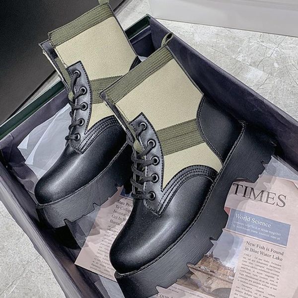 

new creepers women boots punk short boots pu leather shoes women autumn thick heel platform ankle for martin, Black