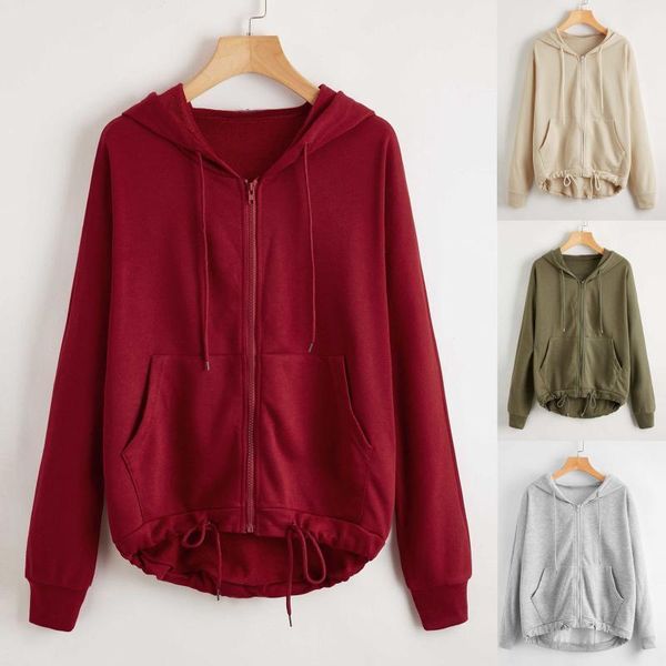 

winter hoodies women solid long sleeve hooded drawstring pocket loose coat sweatshirt casual o-neck winter clothes women1, Black