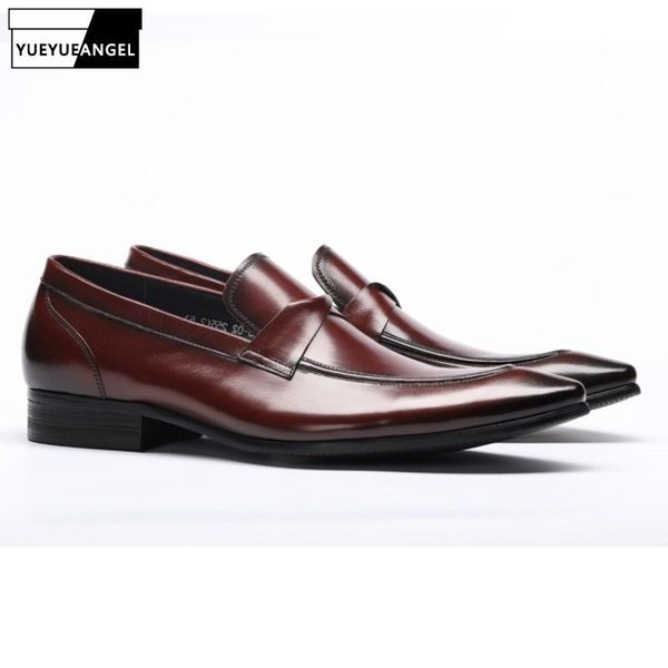 

handmade men brand italian shoes business formal pointed genuine leather shoes british style wine red/black wedding male