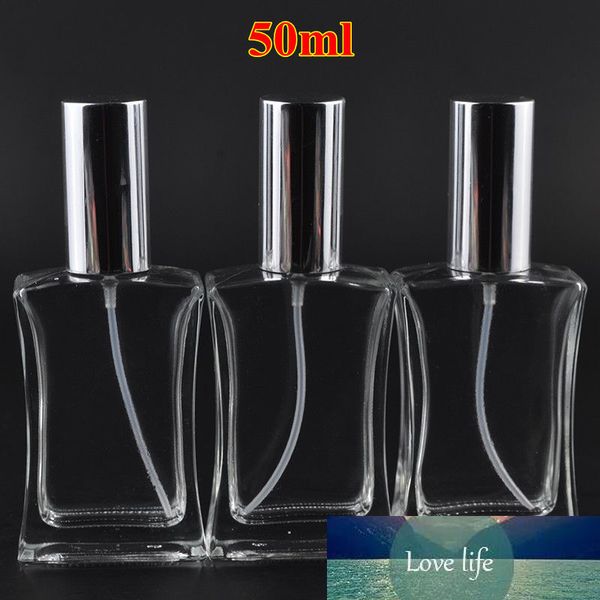 10 pçs / lote 50ml quadrado frasco frasco de perfume vazio parfum clara embalagem de pulverização recarregável atomizador