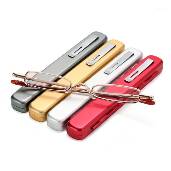 

sunglasses mini portable metal frame reading glasses with case slim eyeglasses vision care reader spectacles +1.0 to 4.01, White;black