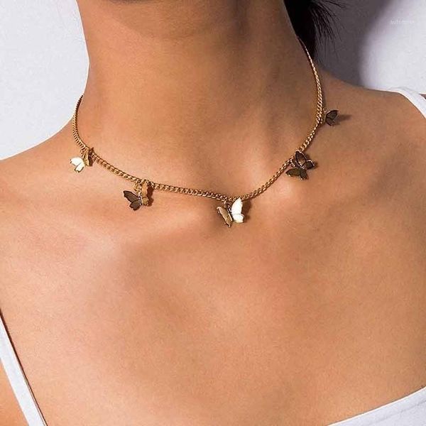 

1 pc sweet gold color butterfly pendant necklace for women fashion choker clavicle chain necklace statement jewelry gifts1, Golden;silver