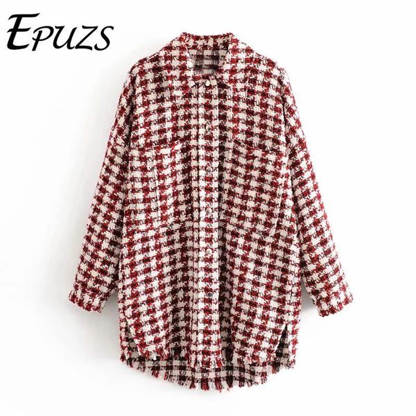 

winter oversized red plaid coats and jacket women casual pockets long sleeve shirt jacket casual outwear 2020, Black;brown