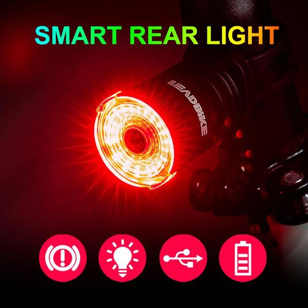 

bike lights boler smart led bicycle tail light usb chargeable rear auto start/sbrake sensing safety warning cycling