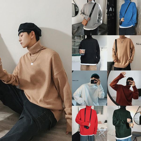 

men's sweaters men sweater winter turtleneck loose trend pullover base mens knitted clothes, White;black