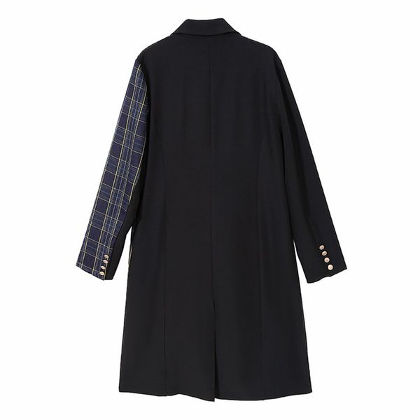 

autumn winter new cotton women's windbreaker 2020 casual turn-down collar double breasted plaid long coat loose blend outwear, Tan;black