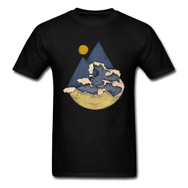 

vintage wave drawing black t shirt novelty 2018 summer triangle mountain & sea print cool t shirt for sport hooded sweatshirt hoodie