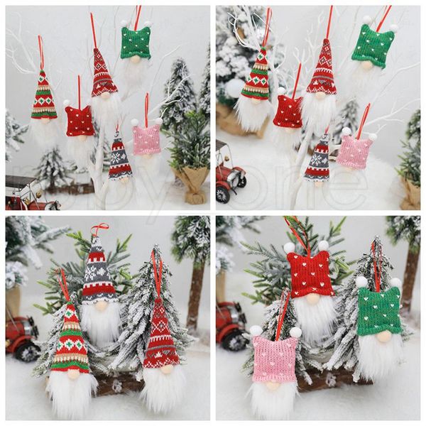 

christmas tree hanging ornament knitting cartoon santa claus no face doll christmas pendant home xmas party decorations 3pcs/set rra3590j8nr
