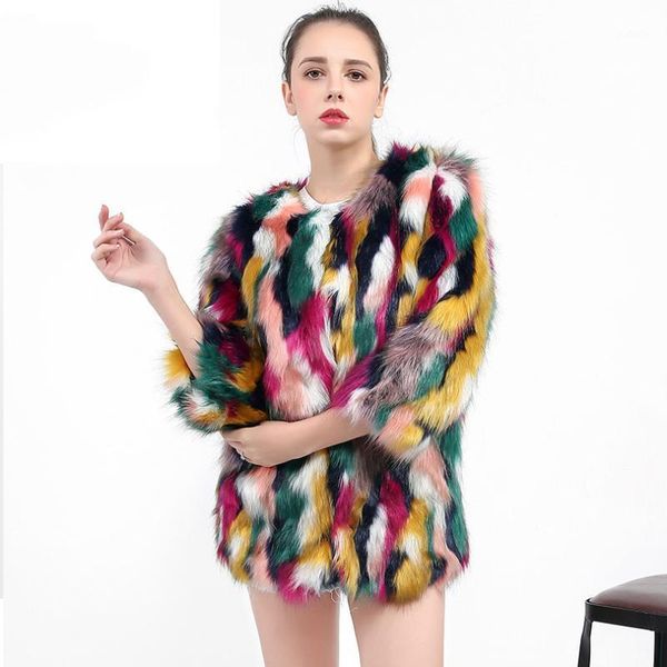 

plus size 3xl women elegant fur coats colorful faux fur coat multicolor office lady woman warm winter coats fr031, Black